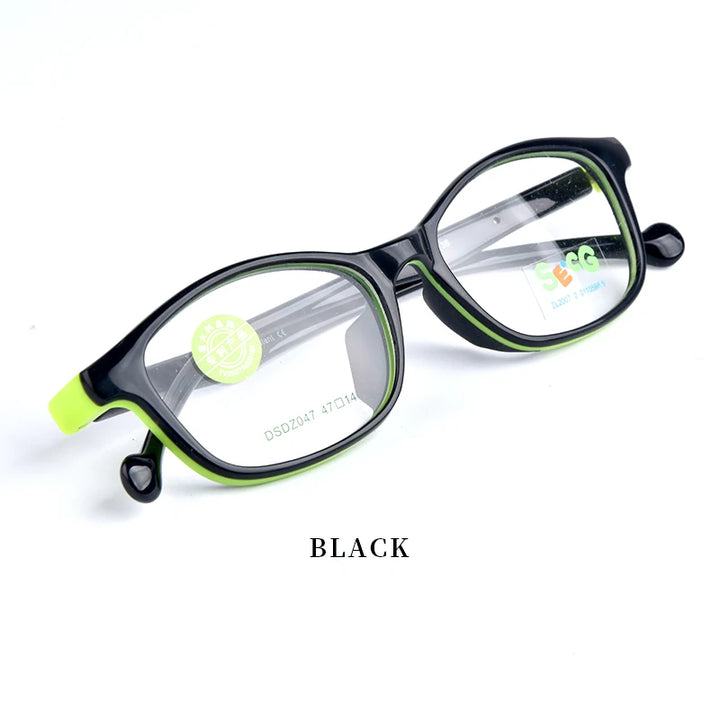 Secg Unisex Children's Full Rim Square Tr 90 Silicone Eyeglasses 26047 Full Rim Secg black  