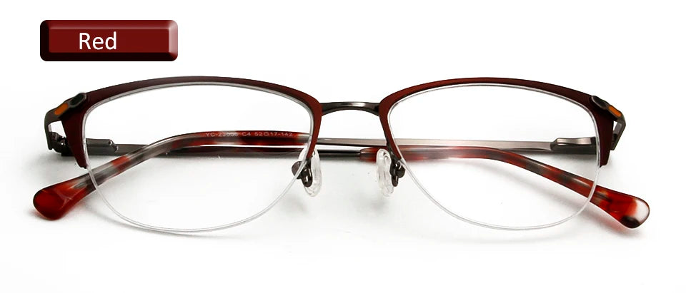 Esnbie Women's Semi Rim Square Cat Eye Alloy Eyeglasses 23042 Semi Rim Esnbie eyewear RED  