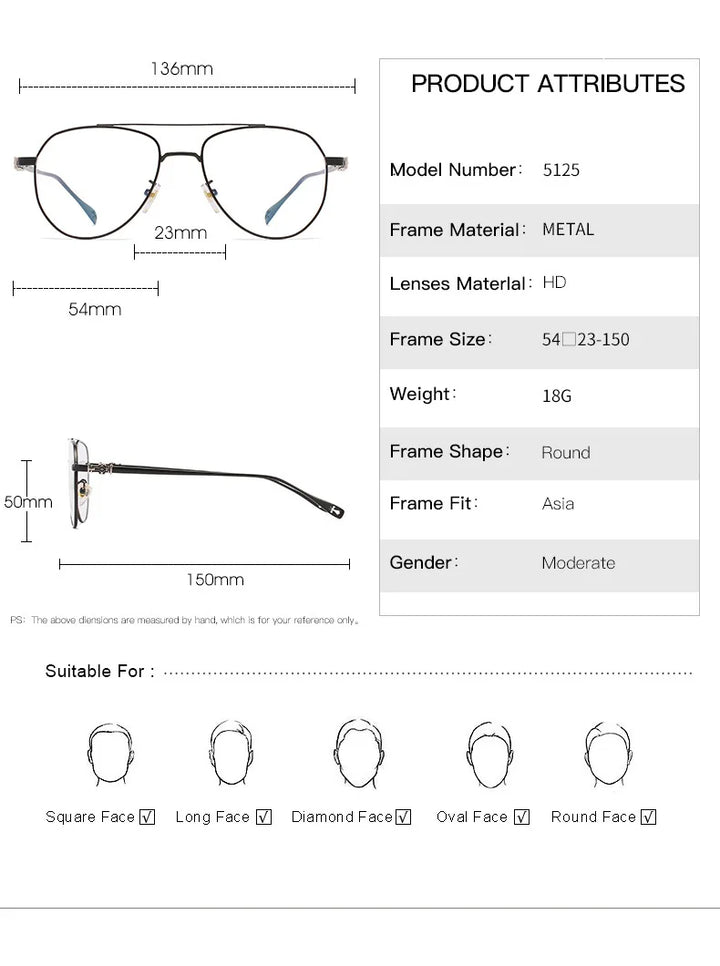 Kocolior Unisex Full Rim Oval Double Bridge Alloy Eyeglasses 100325 Full Rim Kocolior   