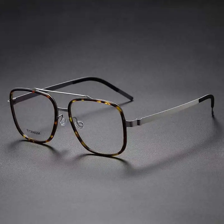 Aimee Unisex Full Rim Square Double Bridge Titanium Acetate Eyeglasses 9744 Full Rim Aimee Silver-Tortoise  