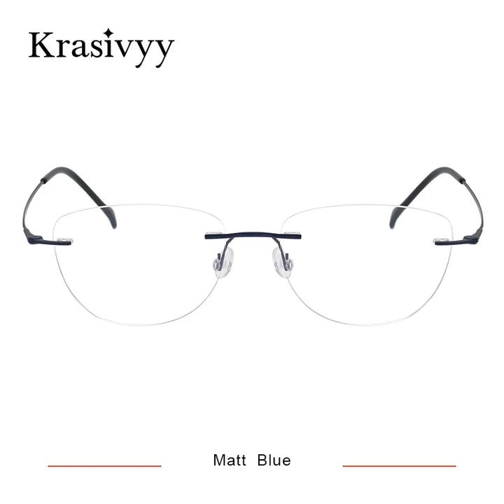 Krasivyy Unisex Rimless Flat Top Cat Eye Titanium Eyeglasses 16007 Rimless Krasivyy Matt Blue  