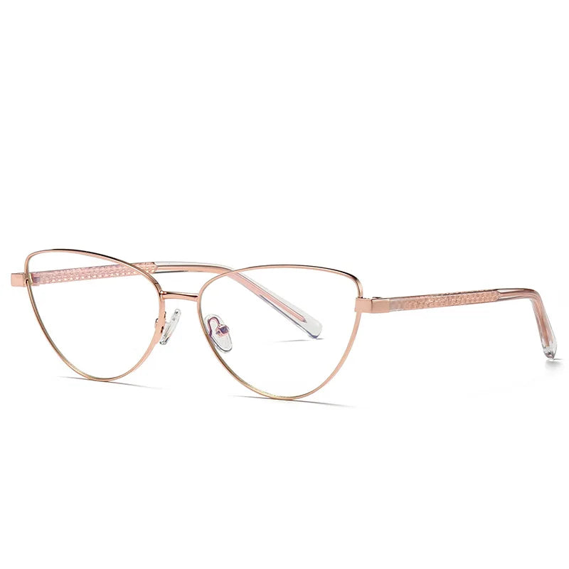 Hotony Women's Full Rim Oval Cat Eye Alloy Tr 90 Eyeglasses 3006 Full Rim Hotony Rose Gold  