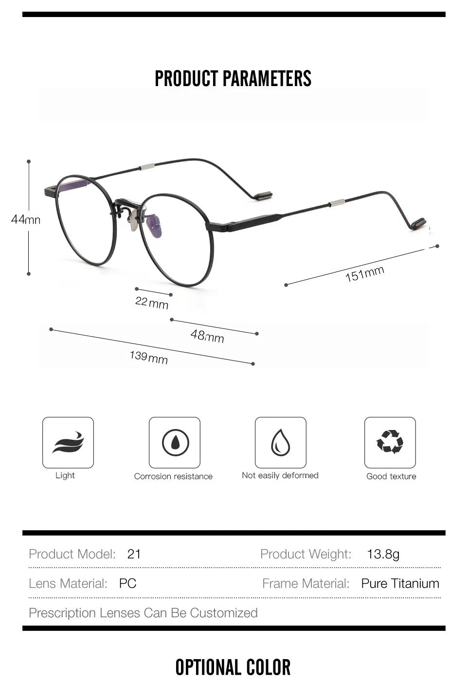 Muzz Unisex Full Rim Oval Round Titanium Eyeglasses 21022