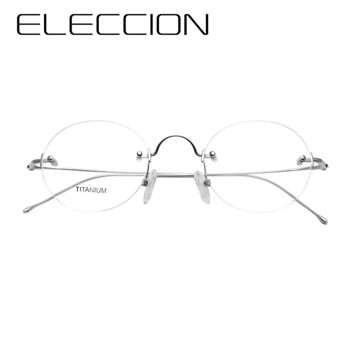 Eleccion Women's Rimless Round Titanium Eyeglasses 16035 Rimless Eleccion C3. Silver Frame