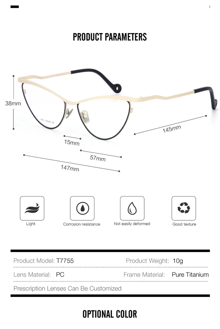 Muzz Women's Full Rim Brow Line Cat Eye Titanium Eyeglasses 7755 Full Rim Muzz   