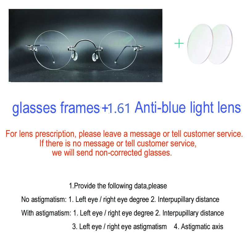 Yujo Unisex Rimless Round Screwless Stainless Steel Eyeglasses 4040 Rimless Yujo C2 CHINA