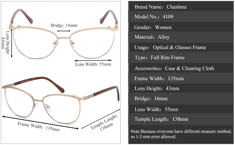 Chashma Ottica Women's Full Rim Oval Cat Eye Alloy Eyeglasses 64109