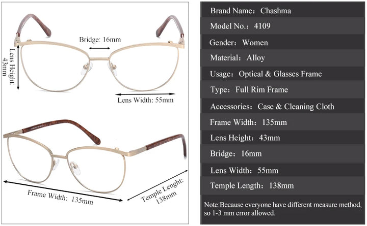 Chashma Ottica Women's Full Rim Oval Cat Eye Alloy Eyeglasses 64109