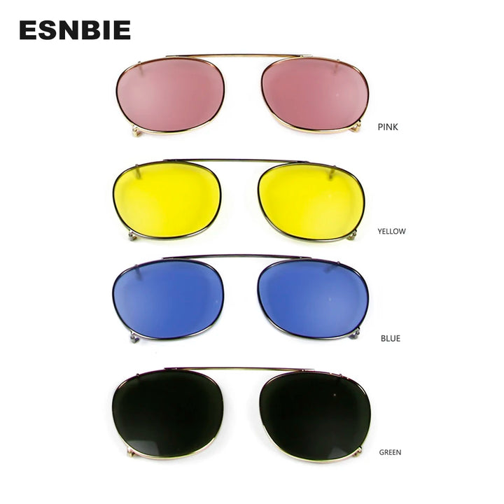 Esnbie Unisex Full Rim Round Polarized Clip On Sunglasses 4718-5218 With Clip Ons Esnbie   