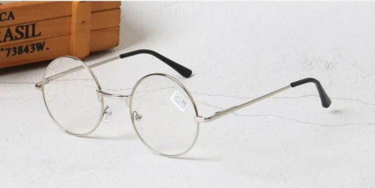 Unisex Reading Glasses Retro Metal Round From +100 To +400 Reading Glasses SunSliver Silver +100 