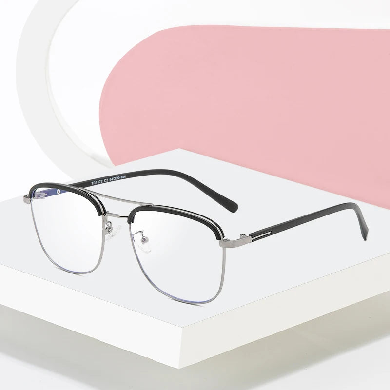 Hotony Women's Full Rim Square Double Bridge Alloy Tr 90 Eyeglasses 81872 Full Rim Hotony