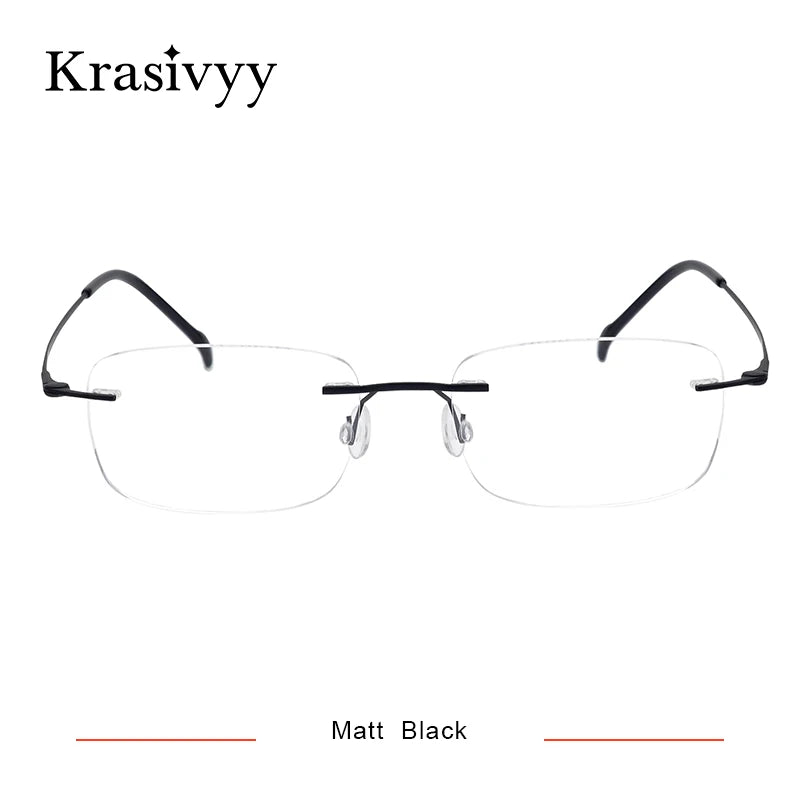 Krasivyy Unisex Rimless Square Screwless Titanium Eyeglasses 16446 Rimless Krasivyy Matt Black  