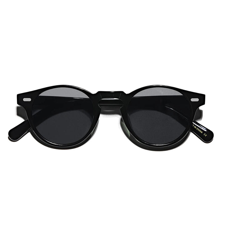 Hewei Unisex Full Rim Round Acetate Polarized Sunglasses 5186 Sunglasses Hewei black vs grey as picture 