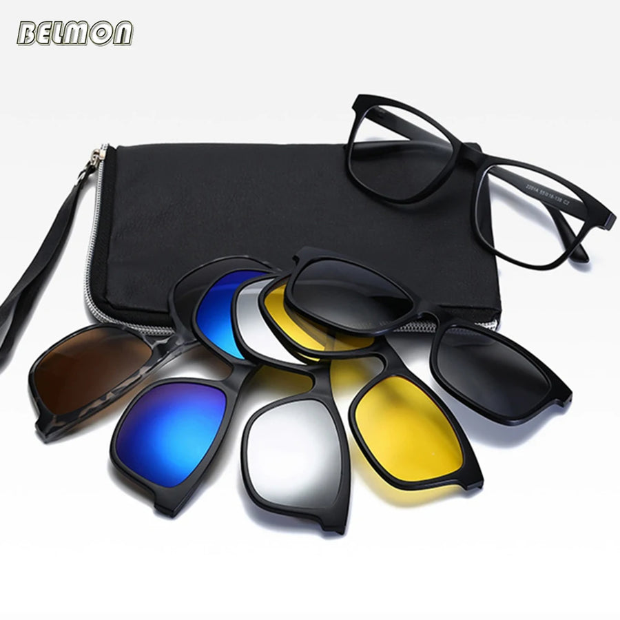 Belmon Unisex 6 In 1 Magnetic Clip On Polarized Sunglasses RS2218A Sunglasses Belmon   