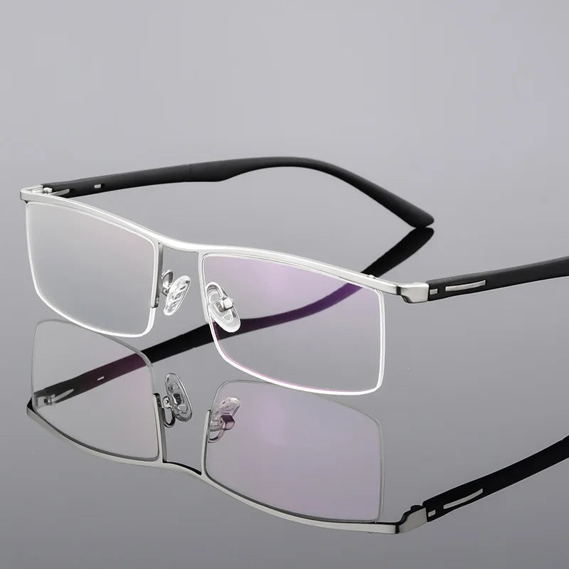 Hotochki Mens Semi Rim Browline Rectangle Alloy Eyeglasses P8831 Semi Rim Hotochki Silver  
