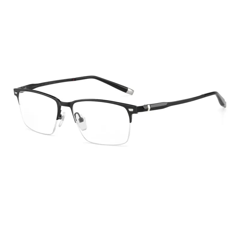 Aimee Men's Semi Rim Square Titanium Acetate Eyeglasses 27009 Semi Rim Aimee Black  