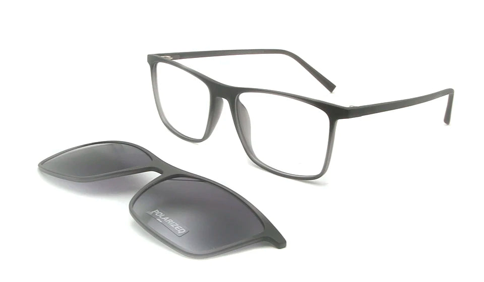 Esnbie Women's Full Rim Square Tr 90 Titanium Eyeglasses Clip On Sunglasses 670561
