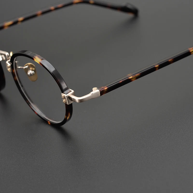 Gatenac Unisex Full Rim Round Acetate Titanium Eyeglasses Gxyj383