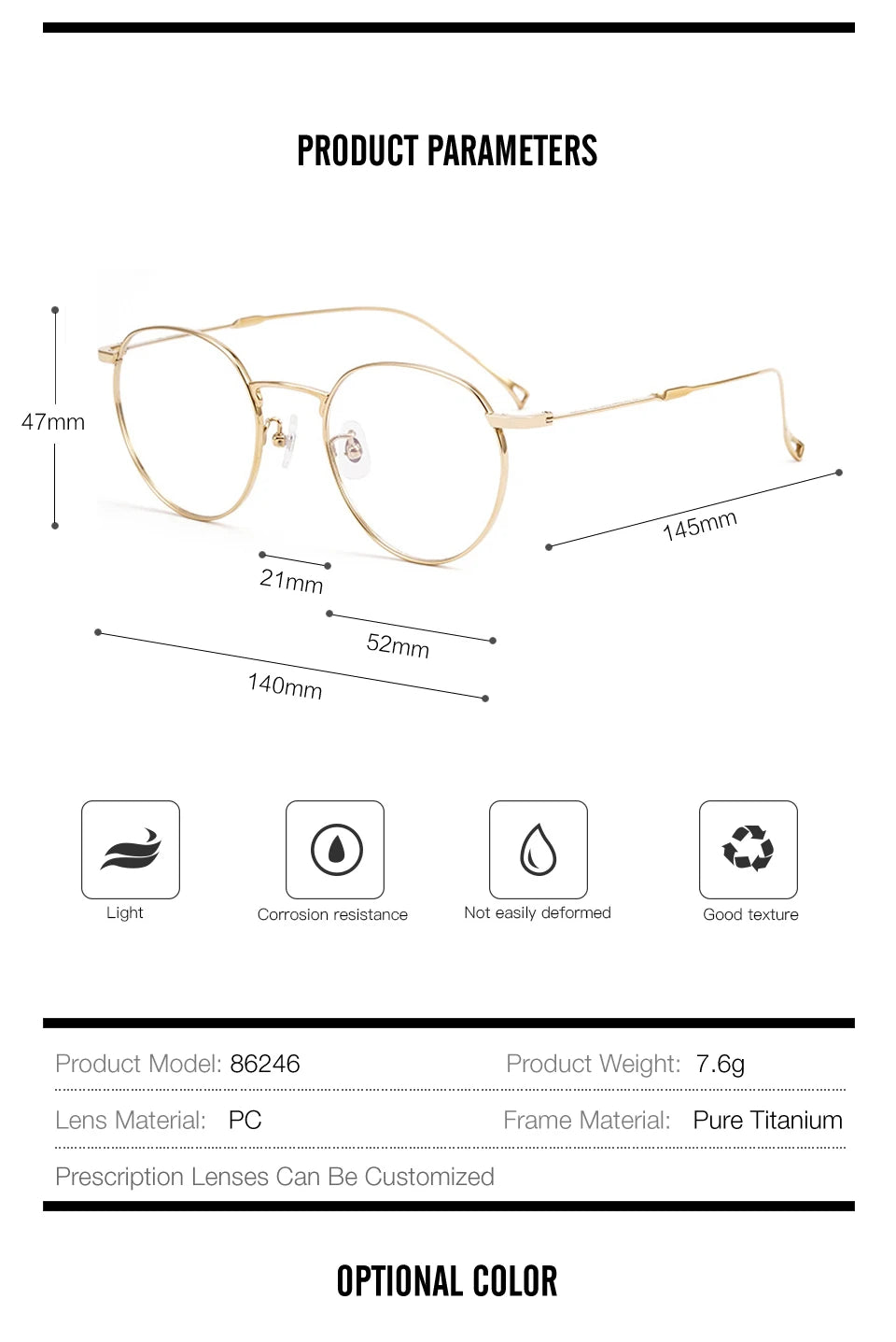 Muzz Unisex Full Rim Round Titanium Eyeglasses 86246 Full Rim Muzz   