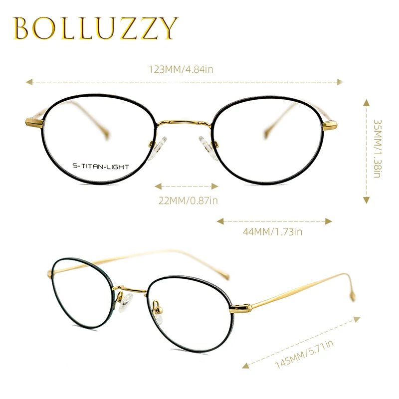 Bolluzzy Women's Full Rim Small Oval Titanium Alloy Eyeglasses 3522 Full Rim Bolluzzy   