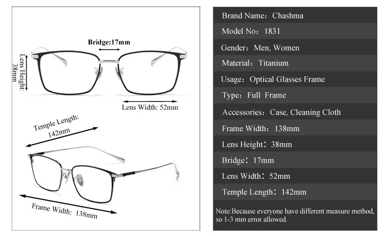 Chashma Ochki Women's Full Rim Square Titanium Eyeglasses 18317