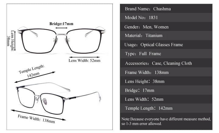 Chashma Ochki Women's Full Rim Square Titanium Eyeglasses 18317