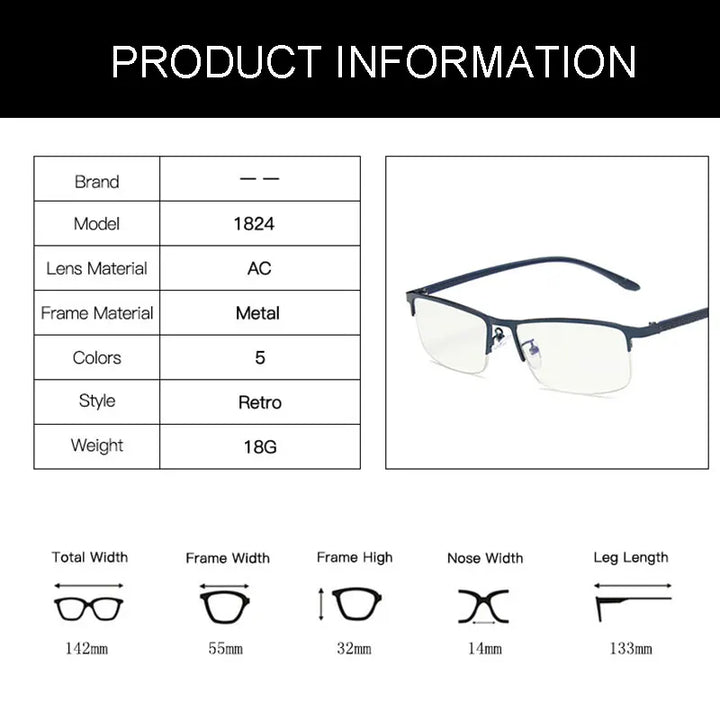 Hotochki Unisex Semi Rim Rectangle Alloy Eyeglasses 18249
