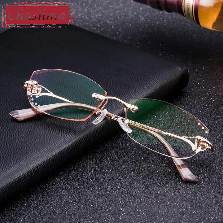 Chashma Ottica Women's Rimless Oval Square Titanium Eyeglasses 80074