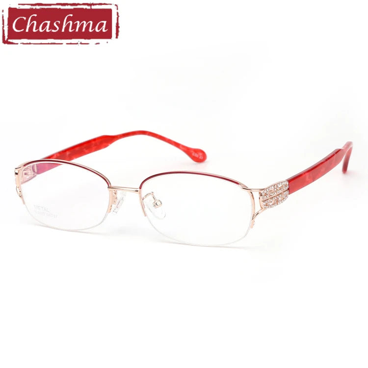 Chashma Ochki Women's Semi Rim Oval Titanium Eyeglasses 42392 Semi Rim Chashma Ochki Gold with Red  