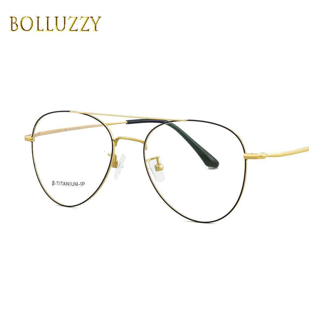 Bolluzzy Women's Full Rim Oval Double Bridge Titanium Eyeglasses 7052 Full Rim Bolluzzy   