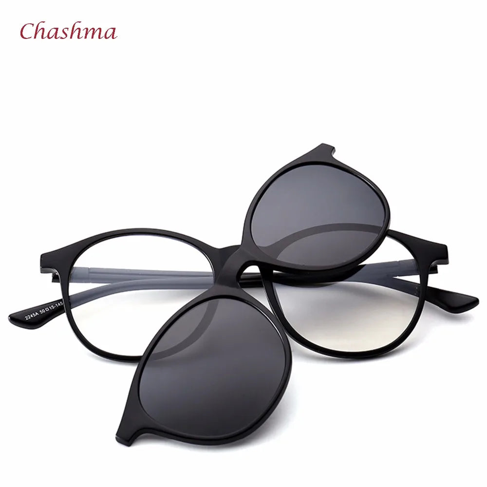 Chashma Ochki Women's Full Rim Square Tr 90 Titanium Eyeglasses Clip On Sunglasses 72245