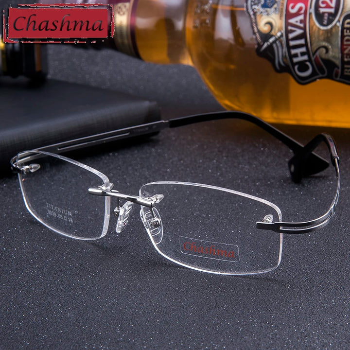 Chashma Ochki Unisex Rimless Square Titanium Eyeglasses 49039 Rimless Chashma Ochki   