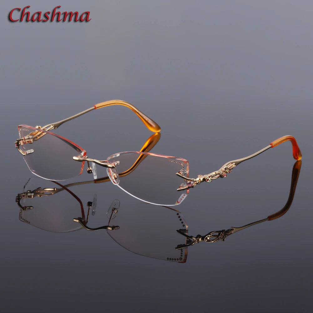 Chashma Ochki Women's Rimless Butterfly Cat Eye Titanium Eyeglasses 8036ce Rimless Chashma Ochki   