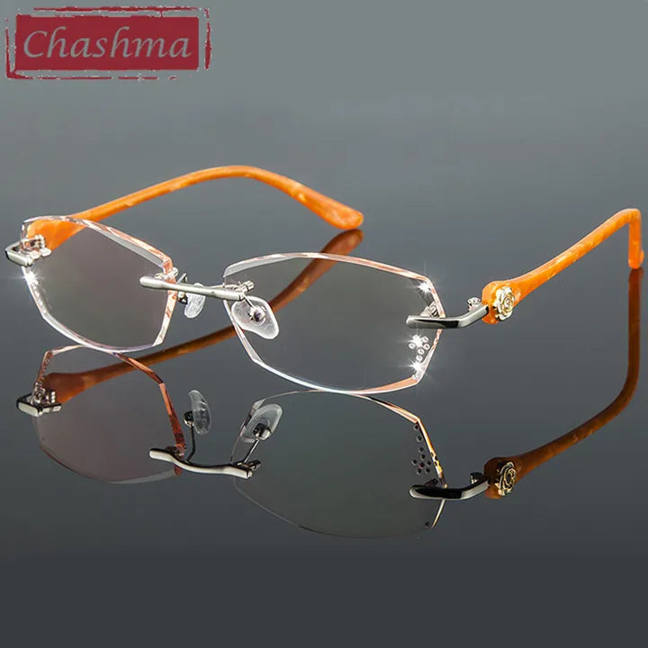 Chashma Ottica Women's Rimless Oval Rectangle Titanium Eyeglasses 58031