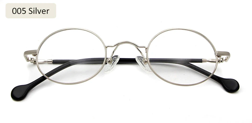 Esnbie Unisex Full Rim Small Oval Alloy Acetate Eyeglasses 18108 Full Rim Esnbie Round eyewear silver  