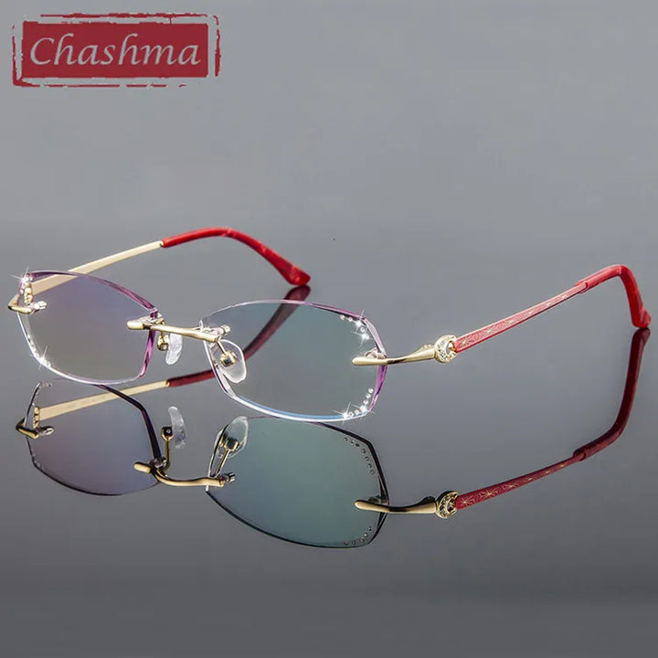 Chashma Ottica Women's Rimless Oval Square Titanium Eyeglasses 92890 Rimless Chashma Ottica Red