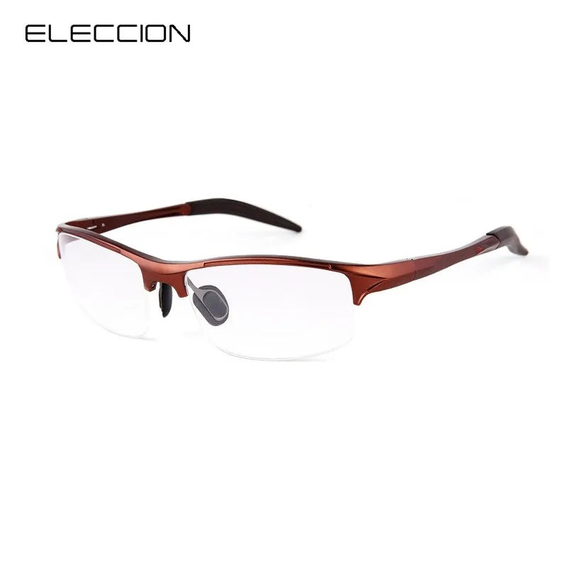 Eleccion Men's Semi Rim Square Aluminium Alloy Sport Eyeglasses 8177 Semi Rim Eleccion C3. Brown Frame