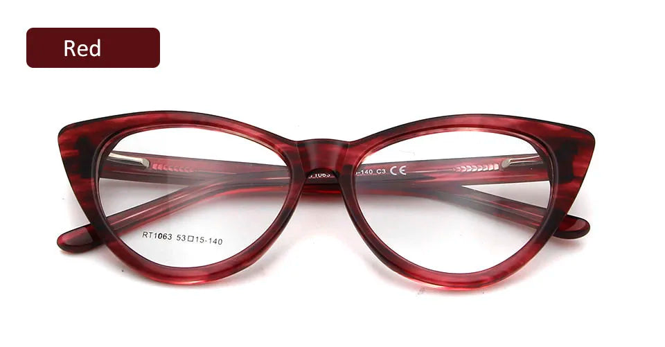 Esnbie Women's Full Rim Cat Eye Acetate Eyeglasses 1063 Full Rim Esnbie eyewear  red  