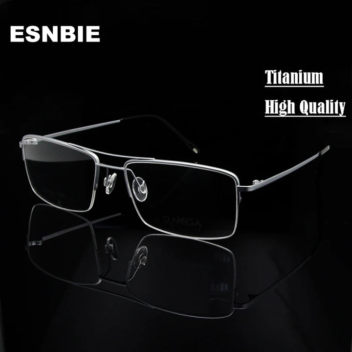 Esnbie Unisex Semi Rim Square Double Bridge Titanium Eyeglasses E0130 Semi Rim Esnbie   