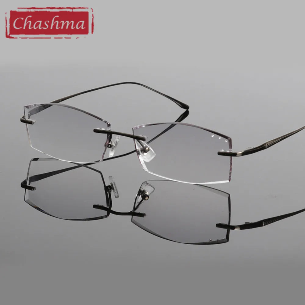 Chashma Ottica Men's Rimless Square Titanium Eyeglasses 85086