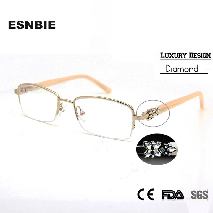 Esnbie Women's Semi Rim Square Stainless Steel Acetate Eyeglasses 3517 Semi Rim Esnbie   