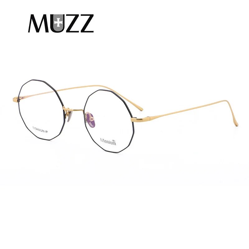 Muzz Unisex Full Rim Irregular Round Titanium Frame Eyeglasses Wz9138 Full Rim Muzz Black Gold  