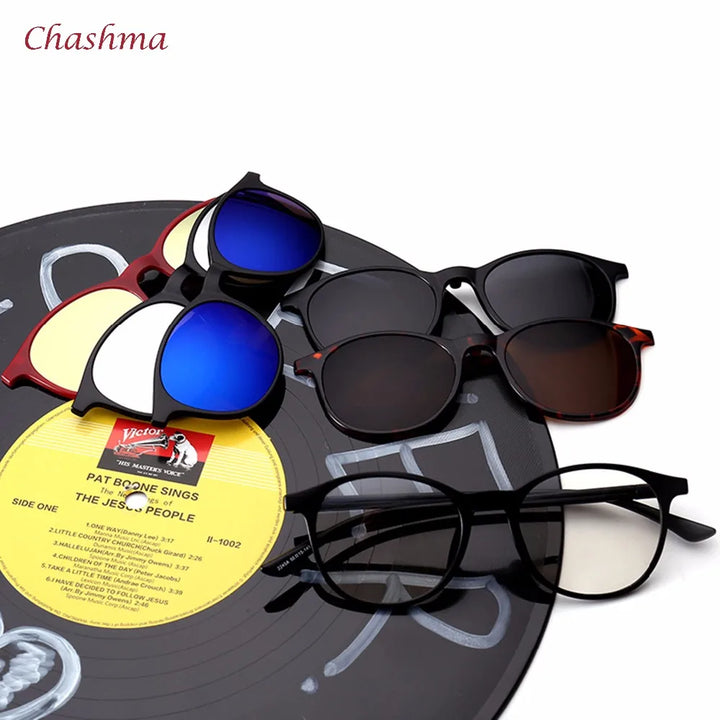 Chashma Ochki Women's Full Rim Square Tr 90 Titanium Eyeglasses Clip On Sunglasses 72245