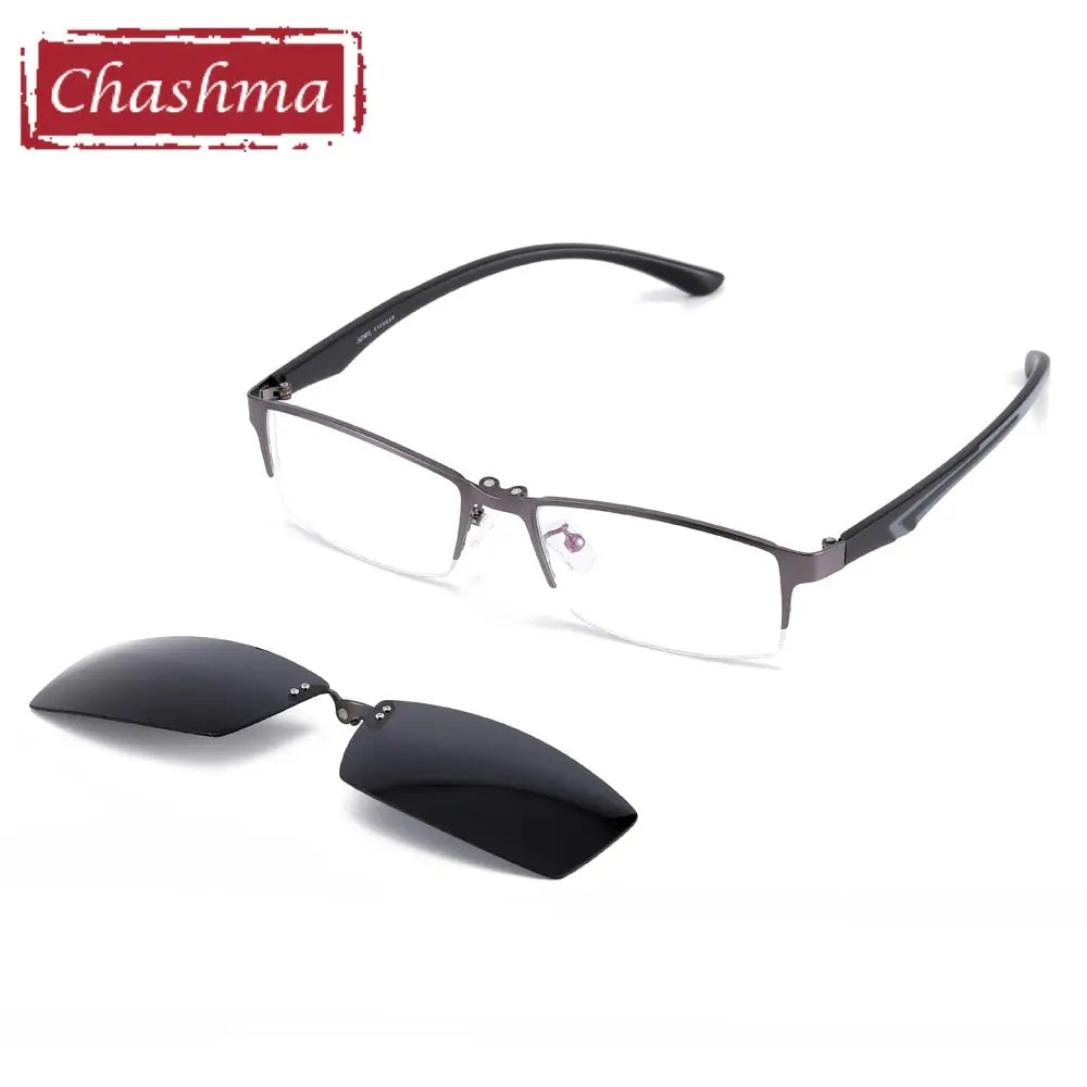 Chashma Ottica Men's Semi Rim Square Alloy Eyeglasses Clip On Sunglasses 93244.