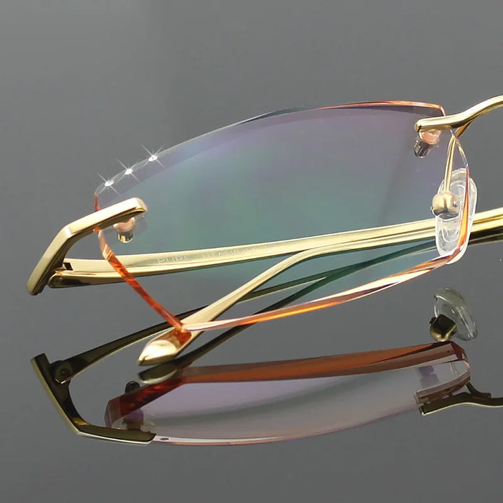 Chashma Ochki Men's Rimless Square Titanium Diamond Cut Eyeglasses 82077