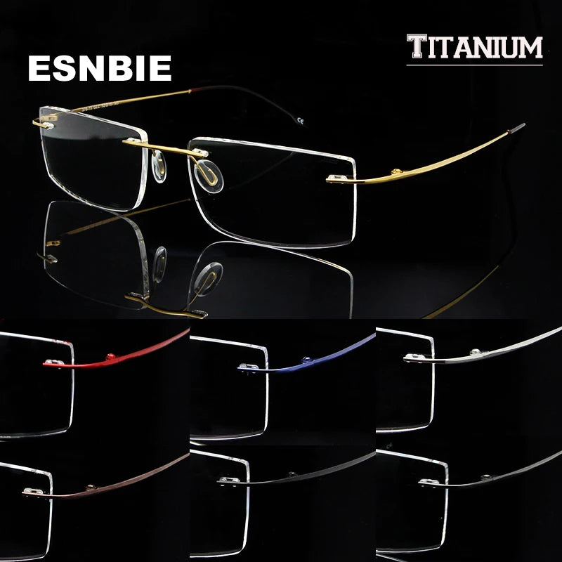 Esnbie Unisex Rimless Rectangle Titanium Eyeglasses 376152 Rimless Esnbie   