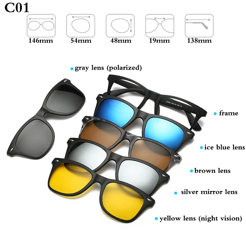 Belmon Brand Spectacle Frame Men Women With 5 Clip On Sunglasses Polarized Magnetic Eyeglasses Rs159 Clip On Sunglasses Belmon RS159 C01  