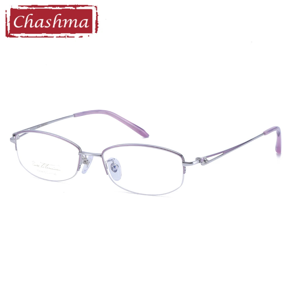 Chashma Ottica Women's Semi Rim Oval Square Titanium Eyeglasses 940664 Semi Rim Chashma Ottica Purple with Silver