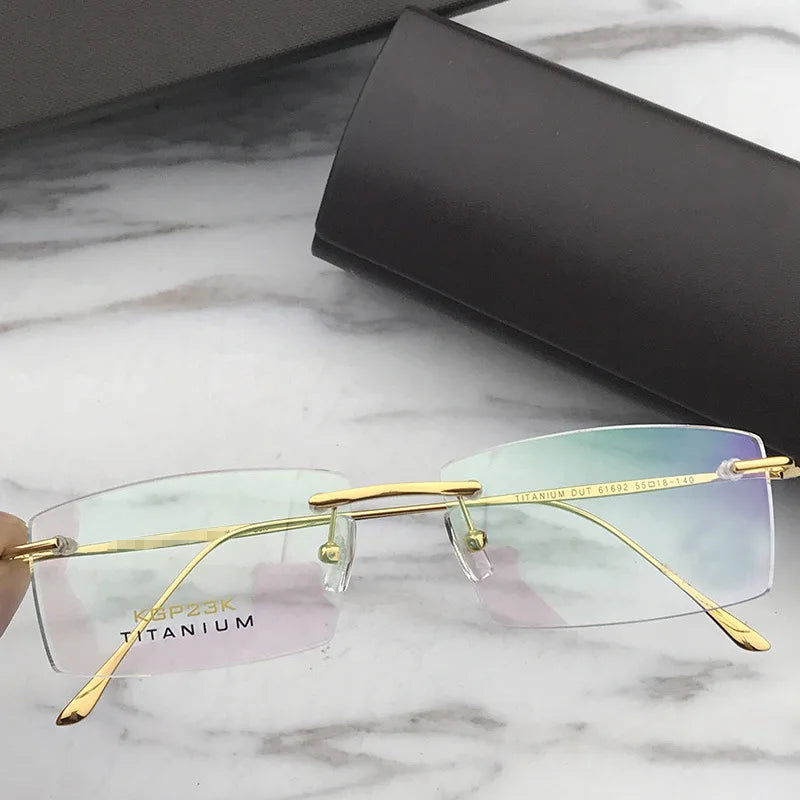 Cubojue Unisex Rimless Square Titanium Reading Glasses 71405 Reading Glasses Cubojue +75 gold