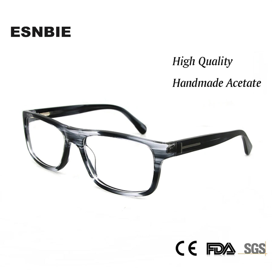 Esnbie Unisex Full Rim Square Rectangle Acetate Eyeglasses 80694 Full Rim Esnbie   